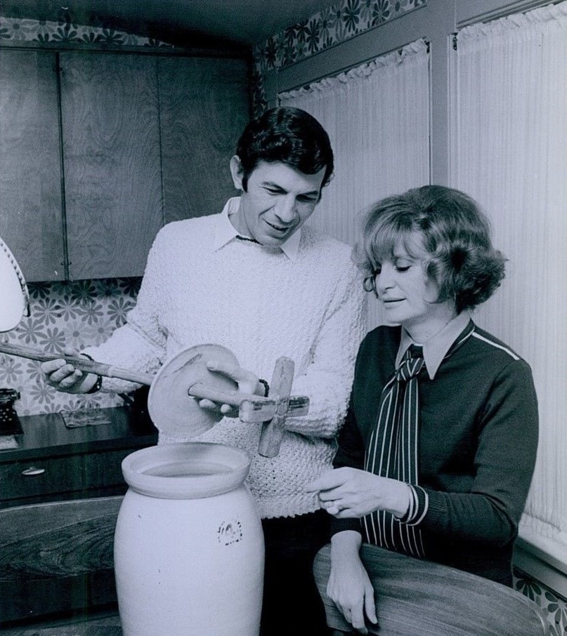 Sandra Zober and Leonard Nimoy in the kitchen, 1970s