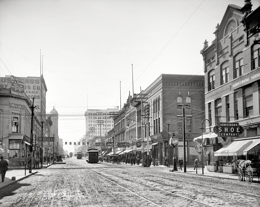 Main Street, Home to a number of intriguing juxtapositions, Little Rock, Arkansas, circa 1910