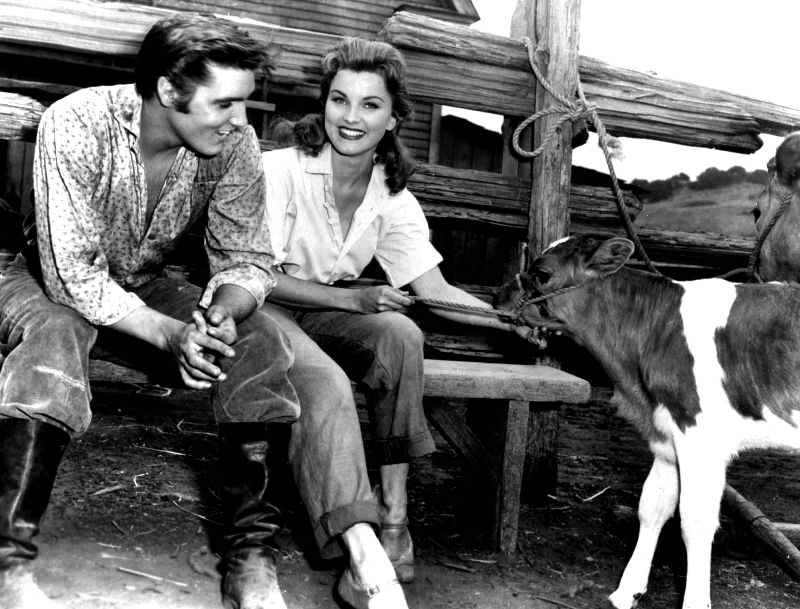 Debra Paget With Elvis Presley During the Filming of Love Me Tender, 1956