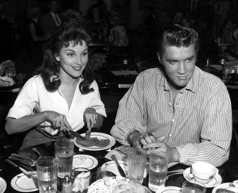 Debra Paget With Elvis Presley During the Filming of Love Me Tender, 1956