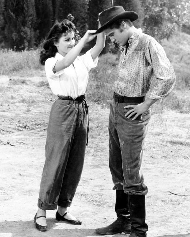 Debra Paget With Elvis Presley During the Filming of Love Me Tender, 1956