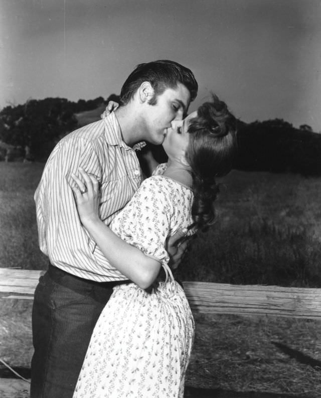 Debra Paget With Elvis Presley During the Filming of Love Me Tender, 1956