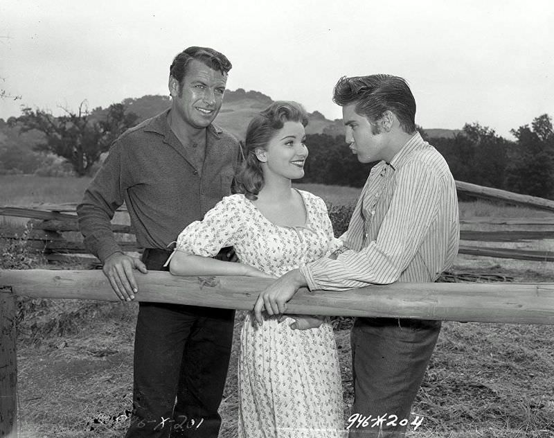 Debra Paget With Elvis Presley During the Filming of Love Me Tender, 1956