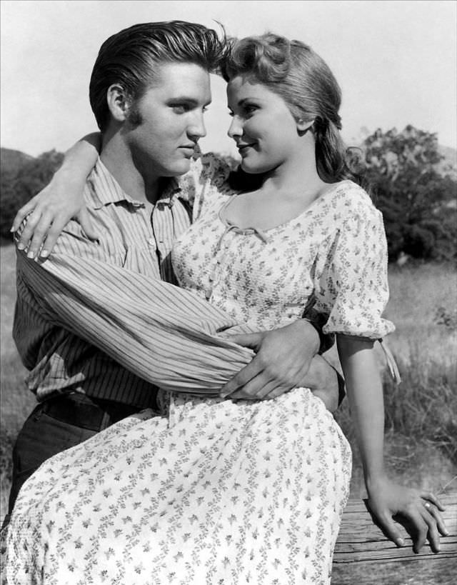 Debra Paget With Elvis Presley During the Filming of Love Me Tender, 1956