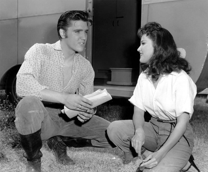 Debra Paget With Elvis Presley During the Filming of Love Me Tender, 1956