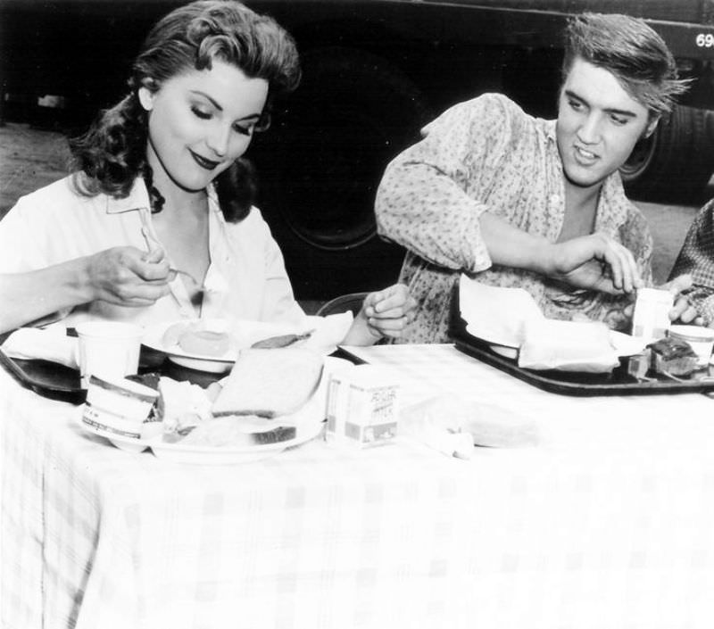 Debra Paget With Elvis Presley During the Filming of Love Me Tender, 1956