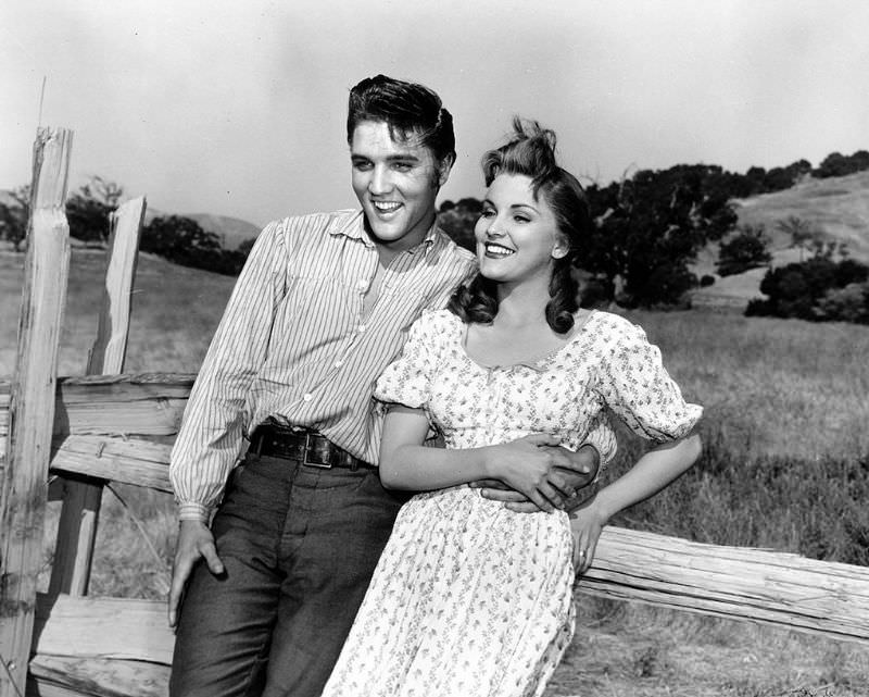 Debra Paget With Elvis Presley During the Filming of Love Me Tender, 1956