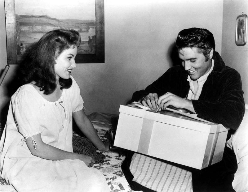 Debra Paget With Elvis Presley During the Filming of Love Me Tender, 1956