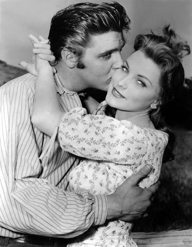 Debra Paget With Elvis Presley During the Filming of Love Me Tender, 1956