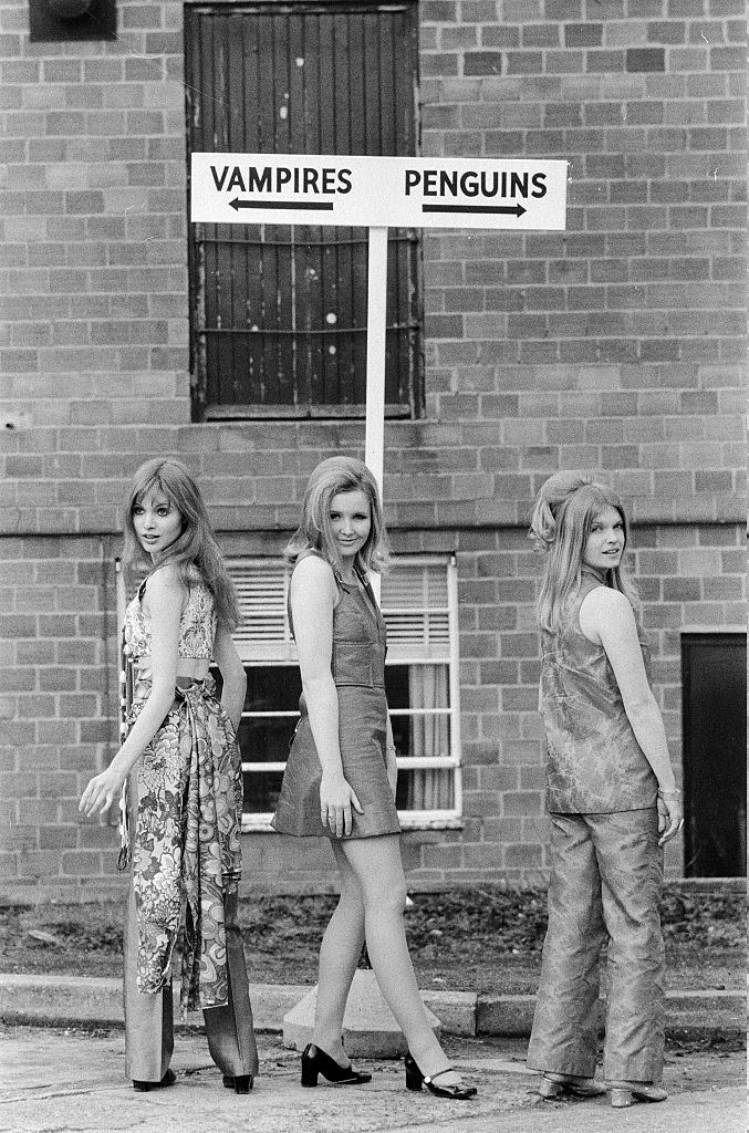 Madeline Smith with Pippa Steel and other actress during the production of "The Vamire Lovers, 1970