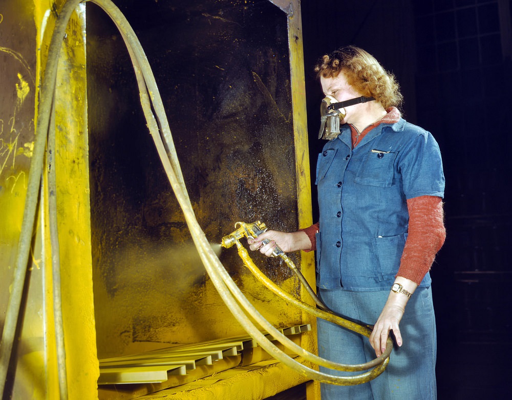 War production workers at the Heil Co. making gasoline trailer tanks for the Army Air Corps, Milwaukee, February 1943