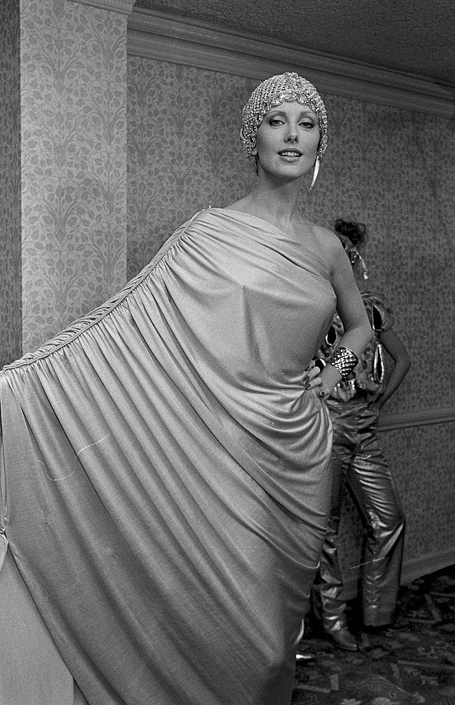 Morgan Fairchild in a stunning dress, 1980