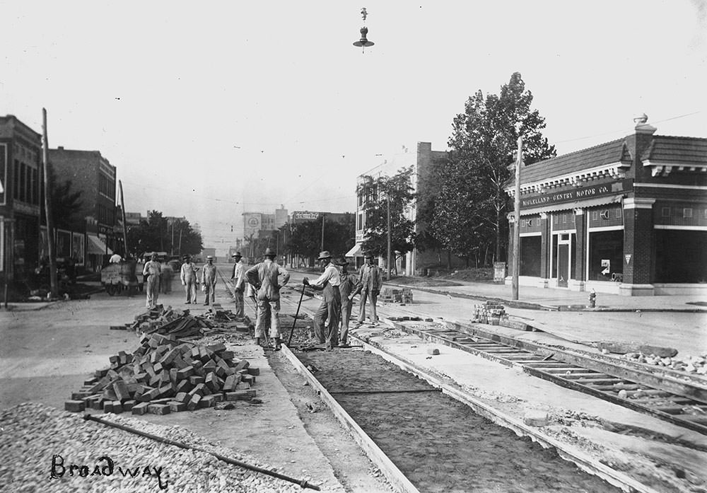 Tracks under construction on Broadway Avenue, Oklahoma City