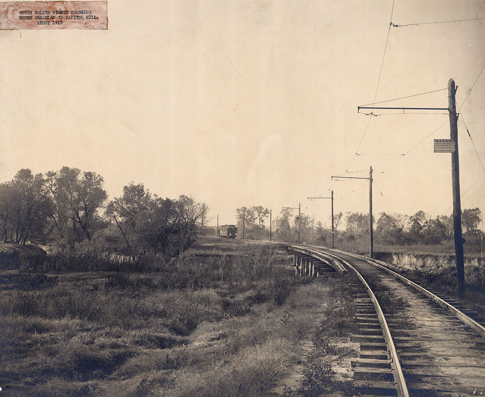 Tracks on South Walker Street crossing over the North Canadian River to Capitol Hill, c. 1912