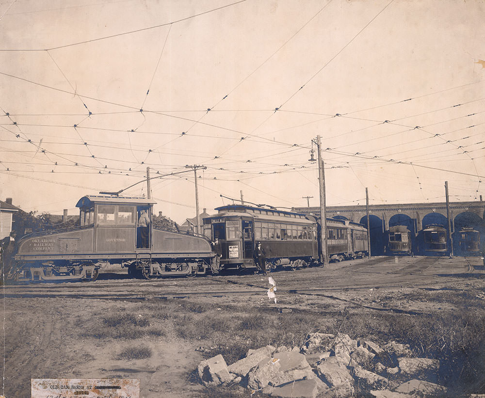 Barns for Oklahoma City streetcars at Northwest 13th Street and Santa Fe Avenue, c. 1914