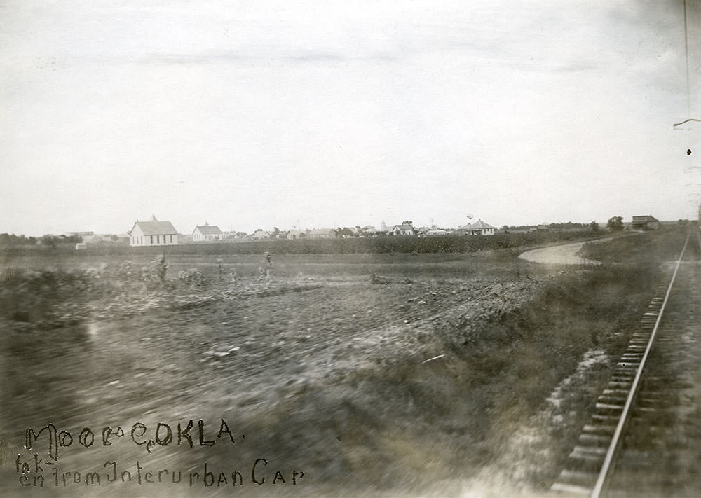 View of Moore, Oklahoma, taken from interurban car