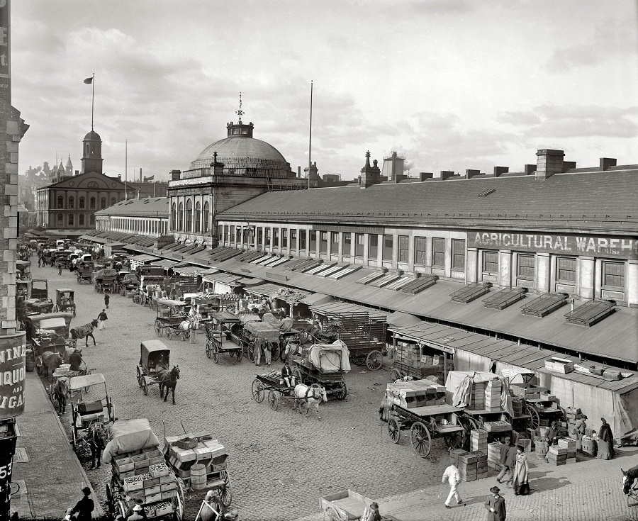 Quincy Market and Faneuil Hall, Boston, 1904