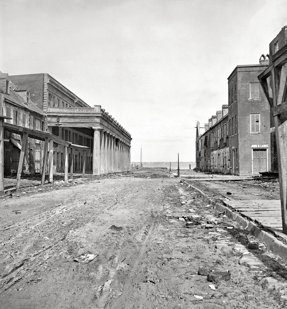 Vendue Range looking east from near the corner of East Bay Street, Charleston, 1865