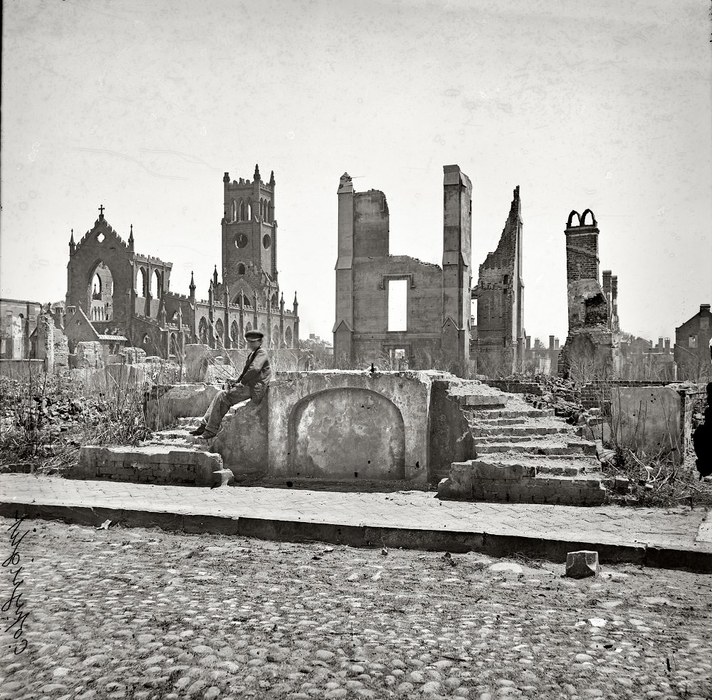Charleston, South Carolina, after the Bombardment. Ruins of the Cathedral of St. John and St. Finbar, 1865