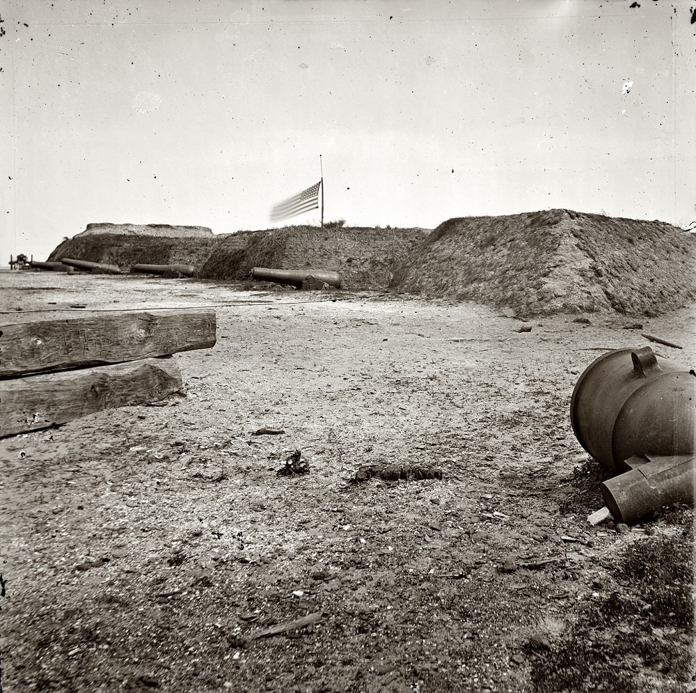 Interior view of Fort Johnson on Morris Island, 1865