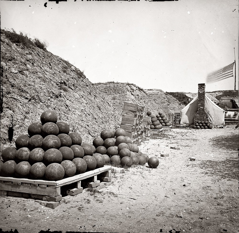 A Civil War photograph from 1865 of Fort Johnson on Morris Island near Charleston