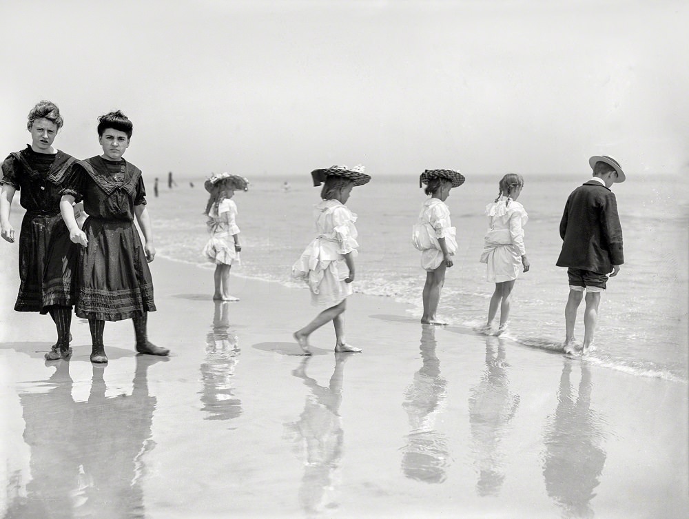 On the beach, Coney Island, New York circa 1905