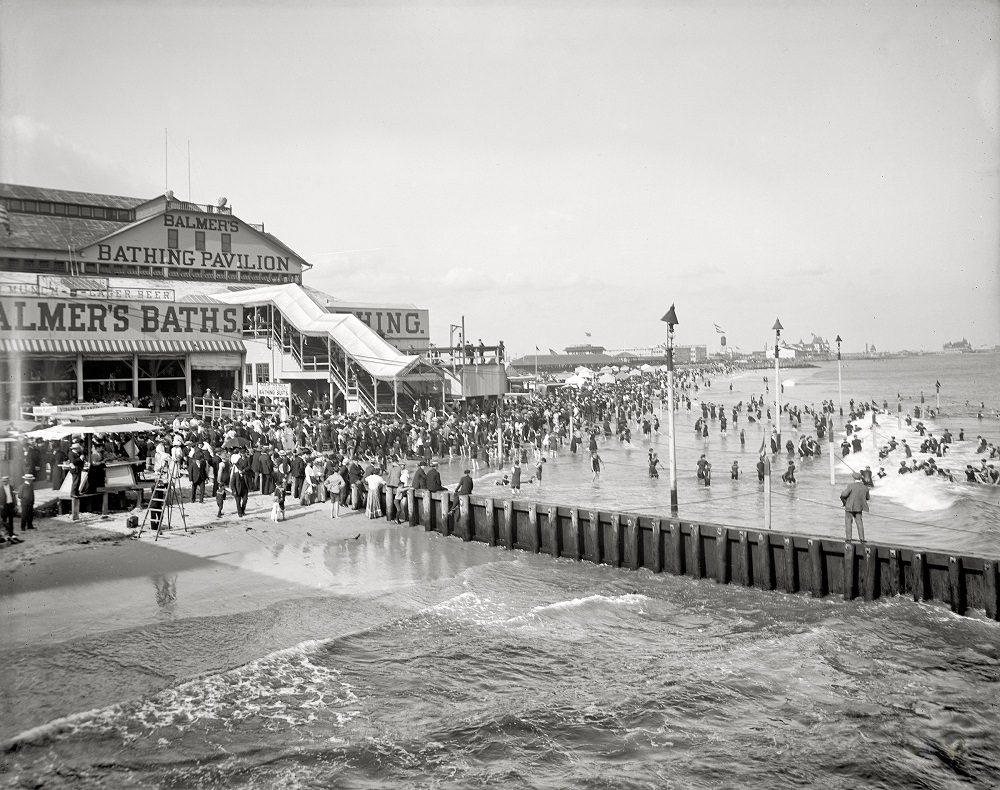 Balmer fürdõ strandja, Coney Island, New York, 1908 körül