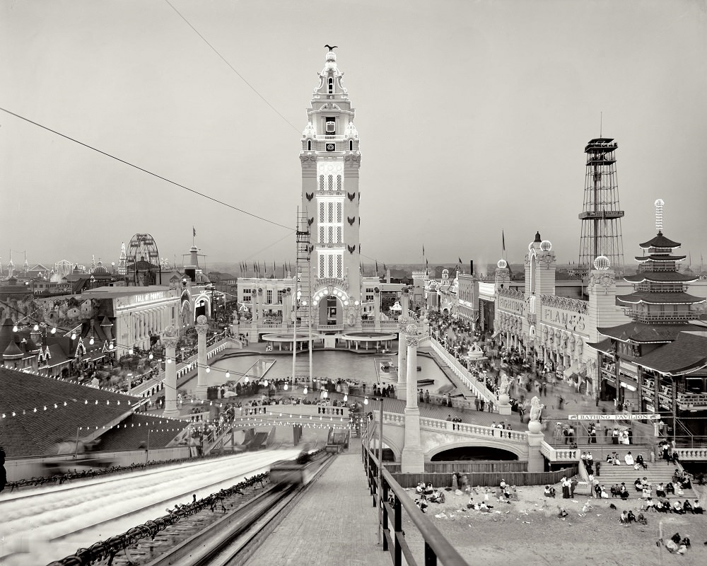 Dreamland at night, Coney Island, New York, 1905