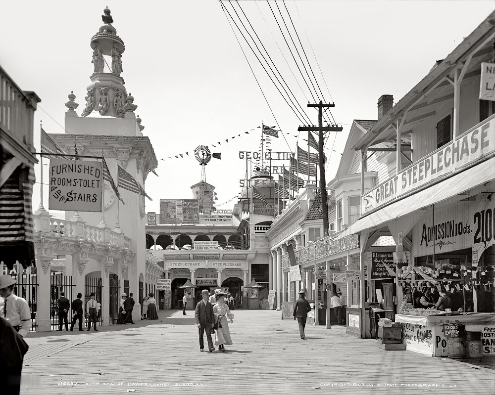 South end of Bowery, Coney Island, New York, August 1903