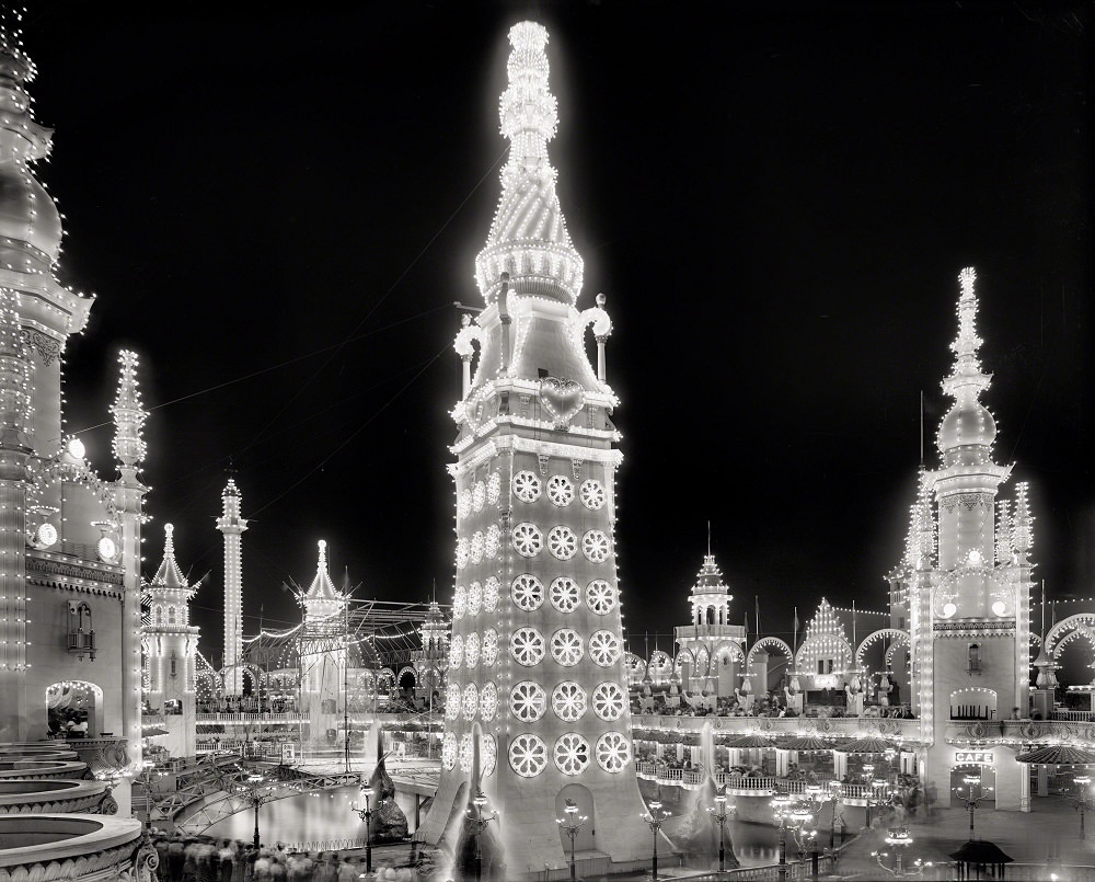 Éjszaka Luna Parkban, Coney Island, New York, kb. 1905 körül