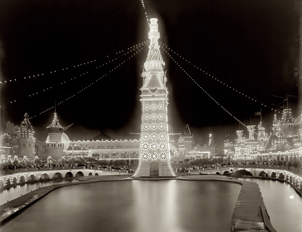 Luna park éjjel, Coney Island, 1905 körül