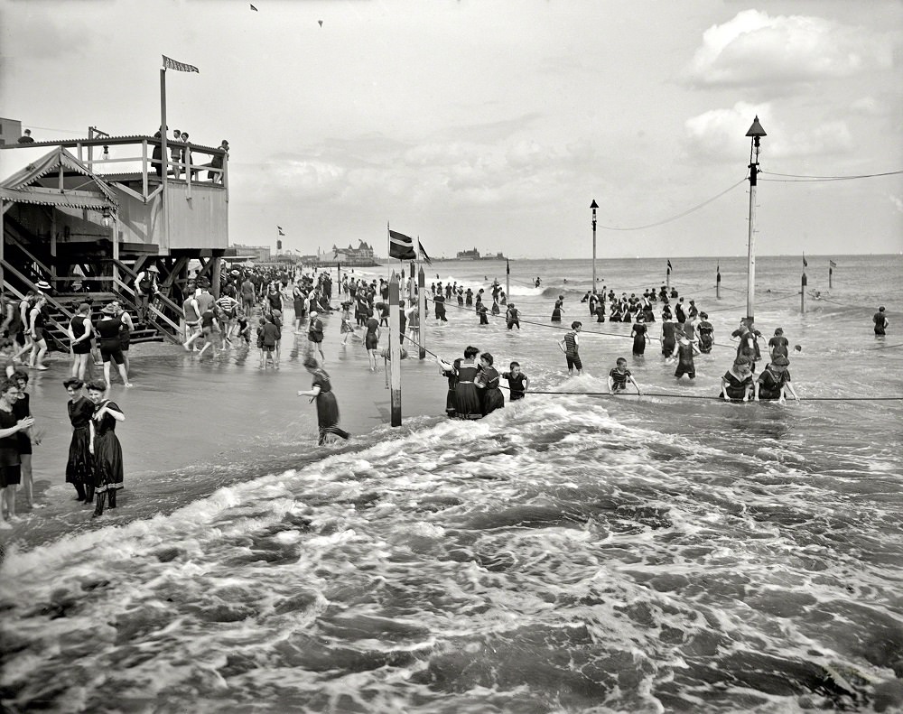 On the beach at Coney Island, New York circa 1905