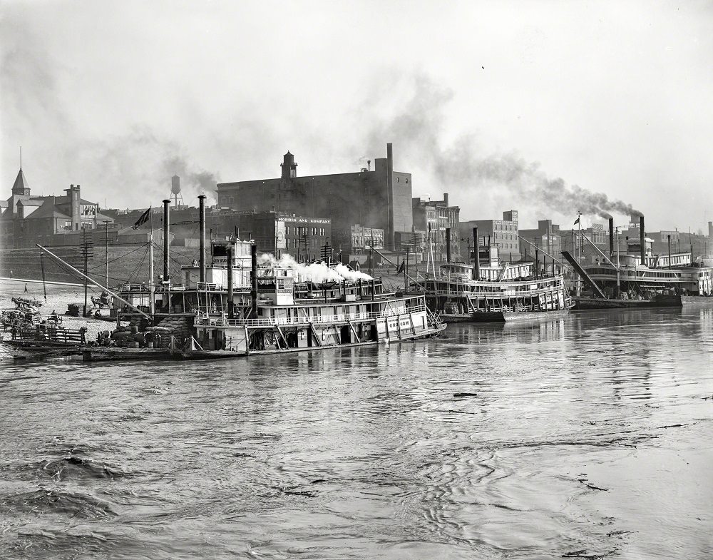 Mississippi River levee from the ferry, Memphis, Tennessee, circa 1908