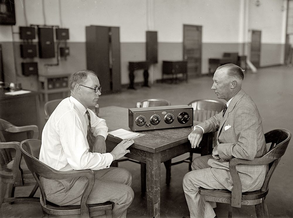 Frank Aiken and Atwater Kent at the new Atwater Kent radio factory, Philadelphia, 1925
