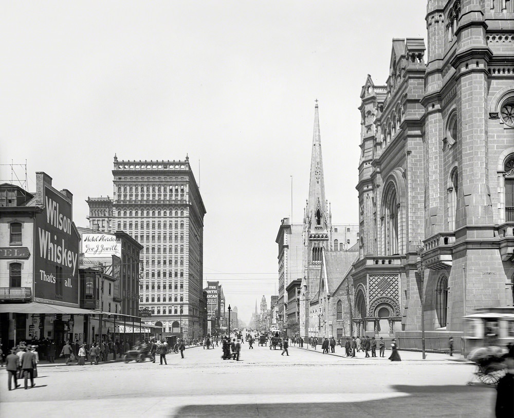 Masonic Temple and Arch Street Methodist Church, north from City Hall, North Broad Street, Philadelphia, 1904