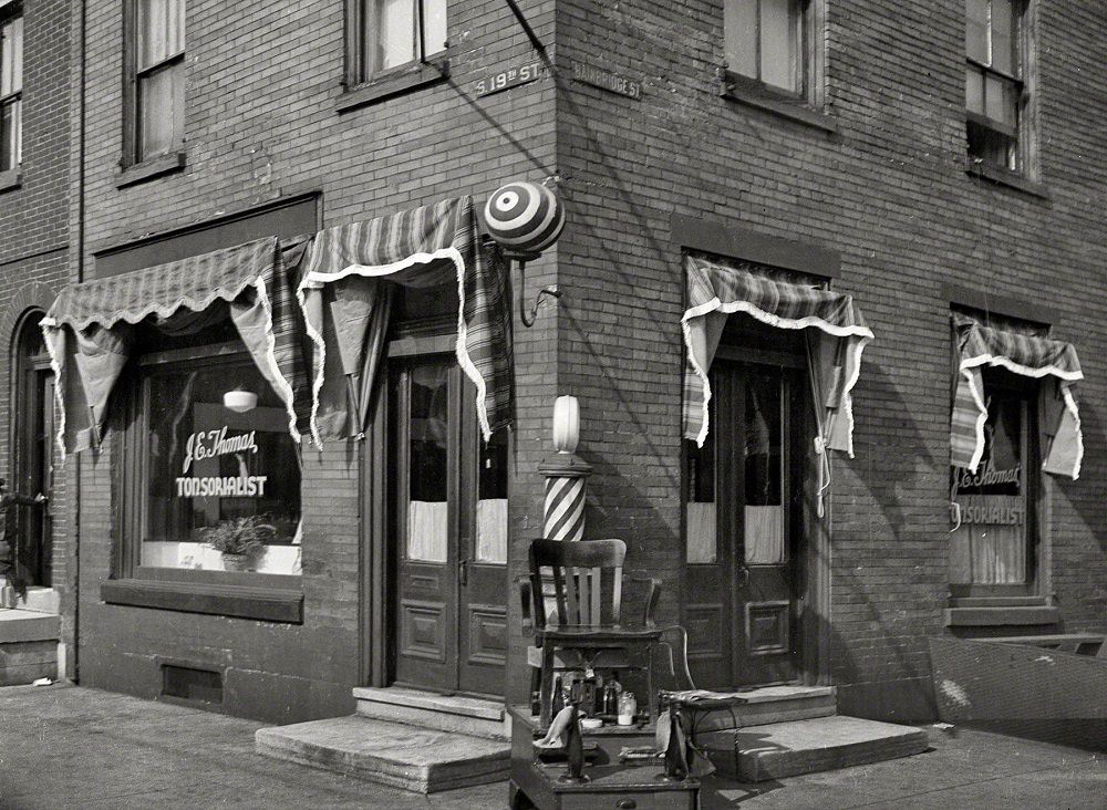Barber shop at 19th and Bainbridge Streets, Philadelphia, Spring 1937