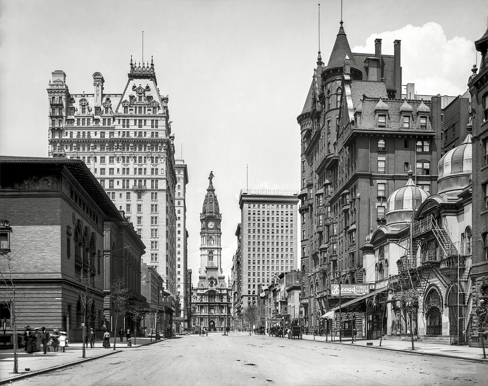 City Hall clock tower from South Broad Street, Philadelphia circa 1904