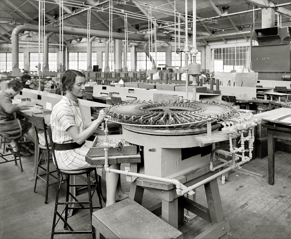 Another happy worker at the giant Atwater Kent radio factory in Philadelphia circa 1925