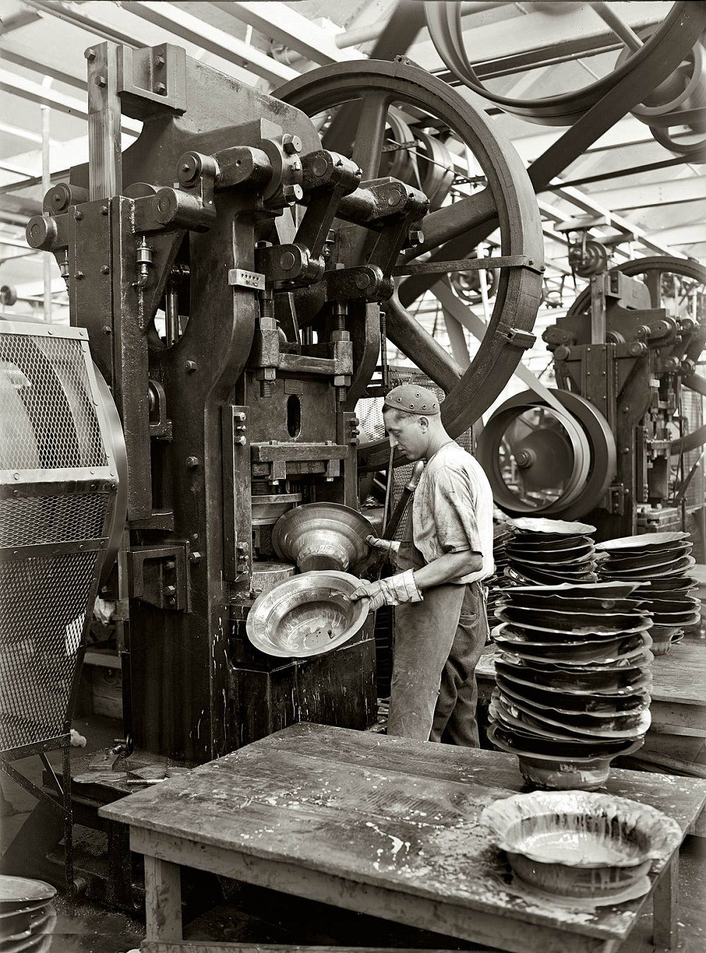 Stamping loudspeaker bells at the Atwater Kent radio factory, Philadelphia, 1925