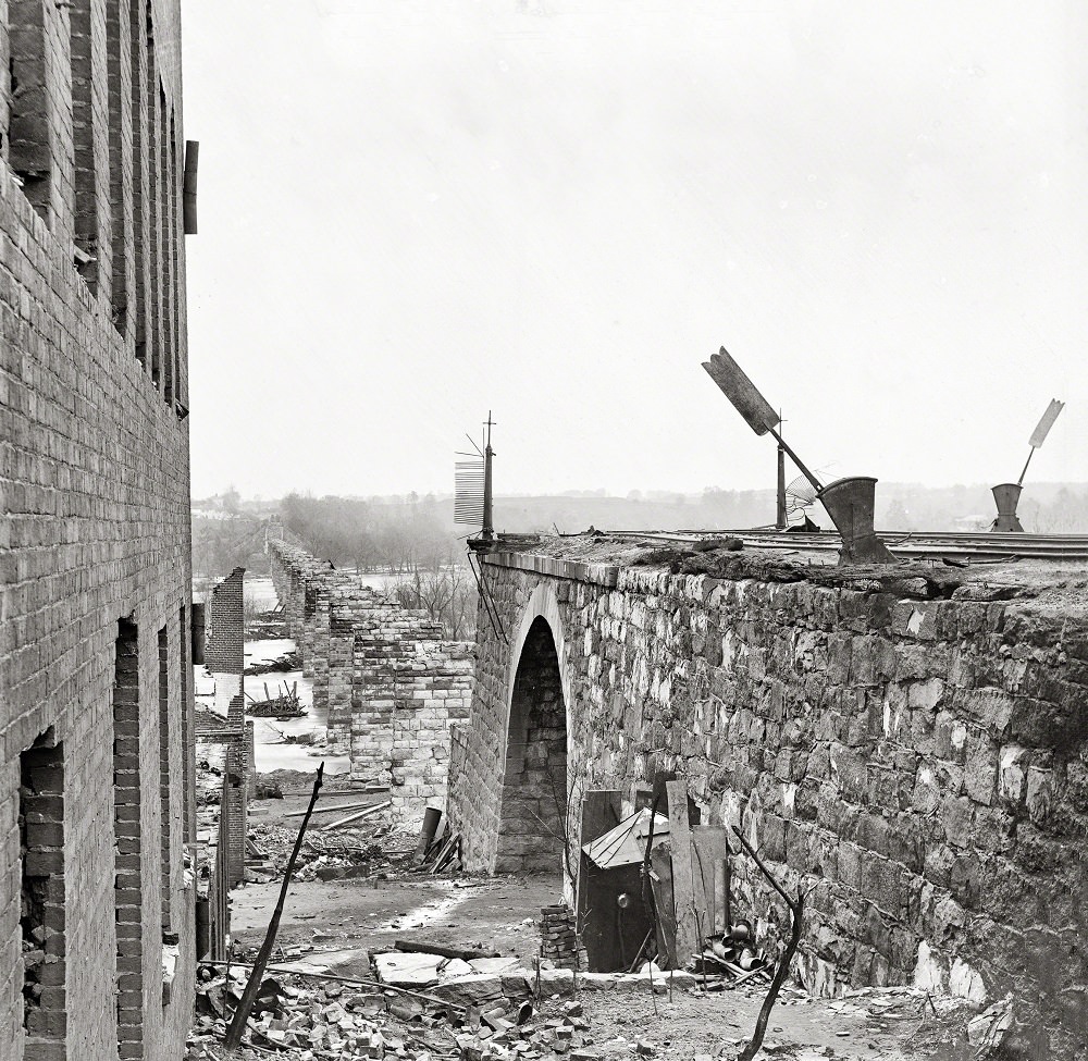 Ruins of Richmond & Petersburg Railroad bridge, Richmond, Virginia, April 1865