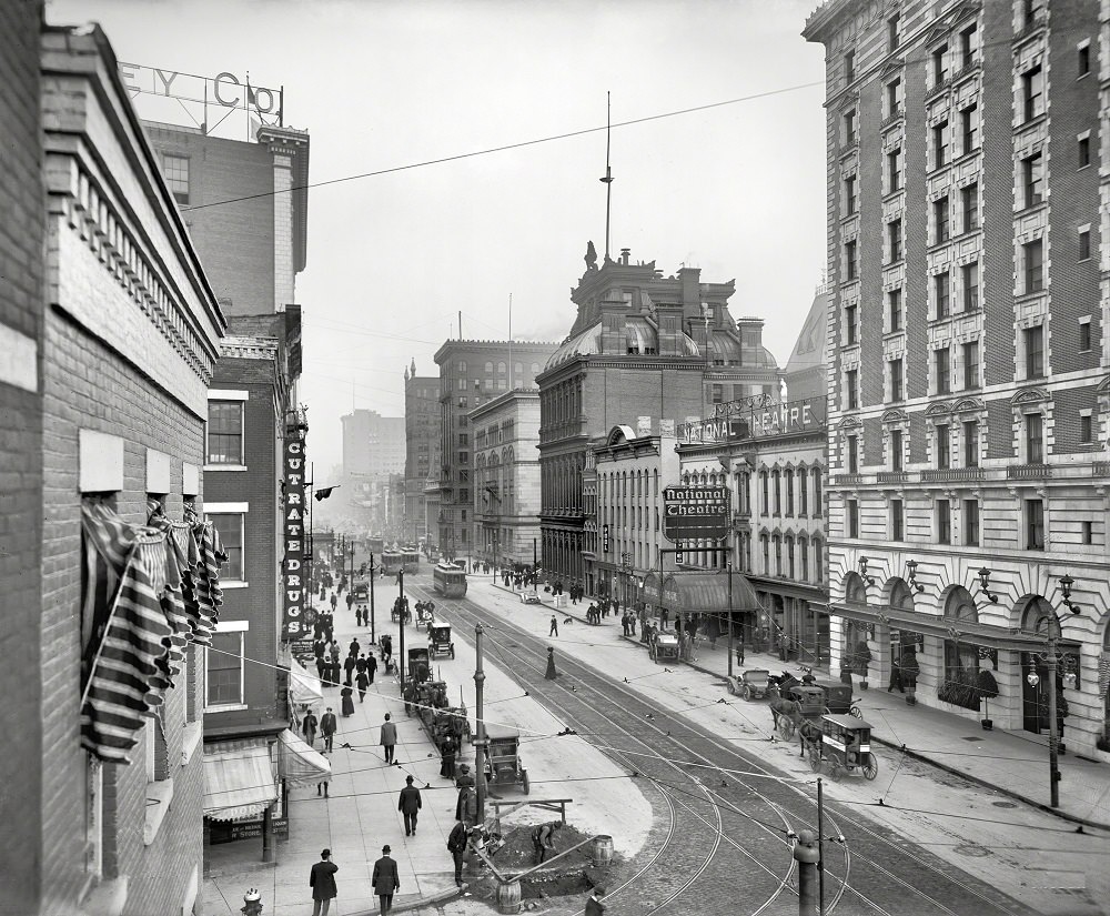 Main Street and Hote, Rochester, New York, 1908