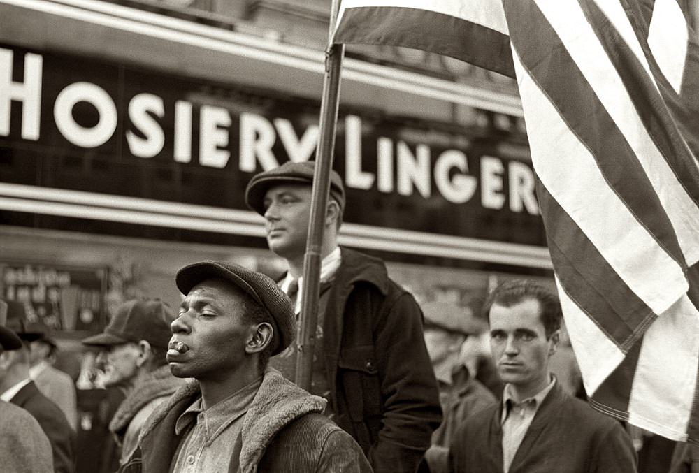 Watching the Armistice Day parade, Omaha, November 1938