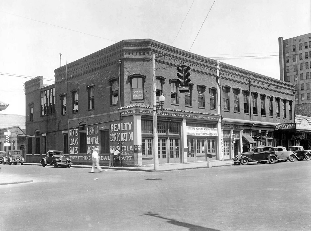 The Fisher Realty offices on the southeast corner of Palafox and Intendencia streets in 1936