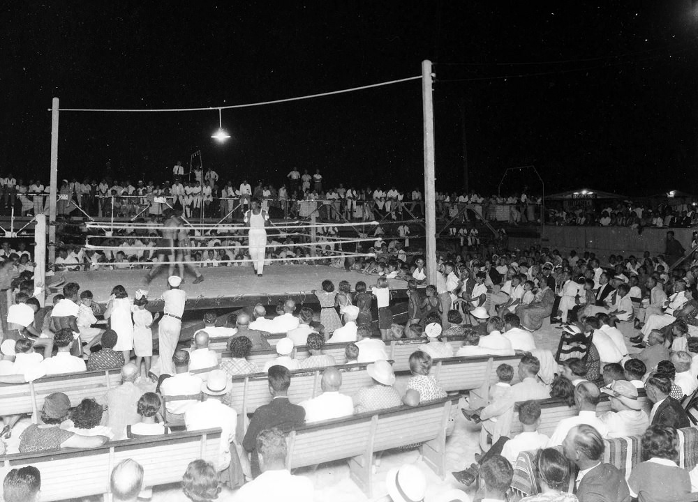 A boxing match underway at the Pensacola Beach, 1930s