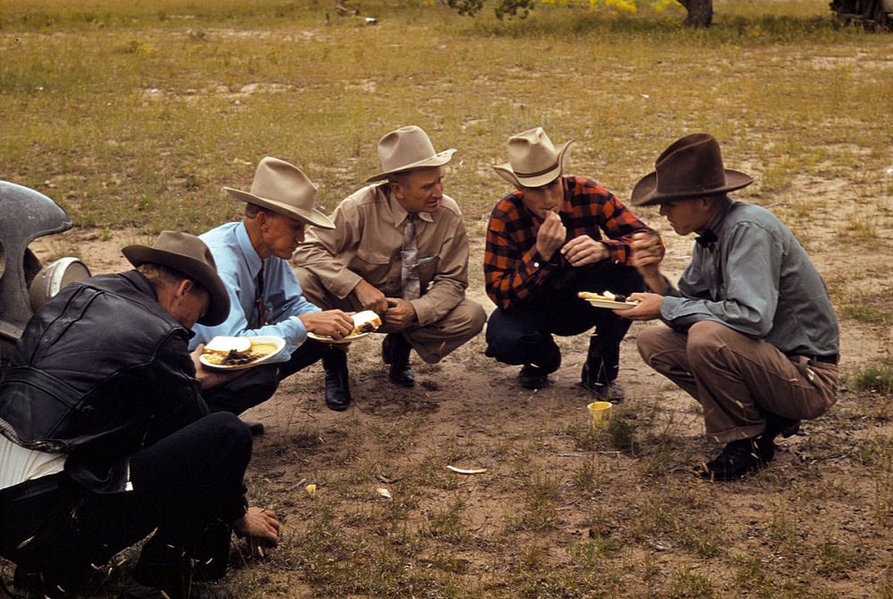Men of the community of Pie Town at the barbeque, September 1940