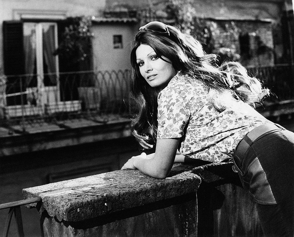 Italian actress Scilla Gabel on a terrace, Rome, May 1968