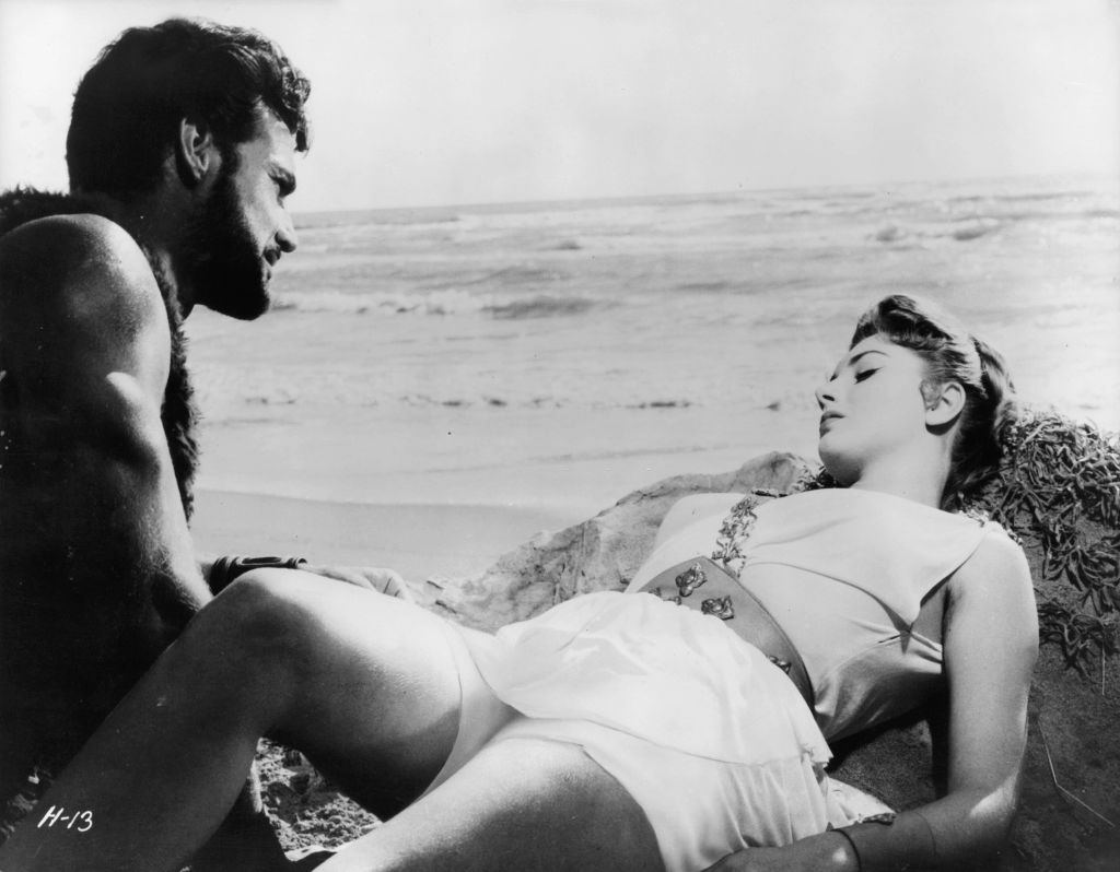 Steve Reeves with Sylva Koscina in a scene from the film 'Hercules, 1958