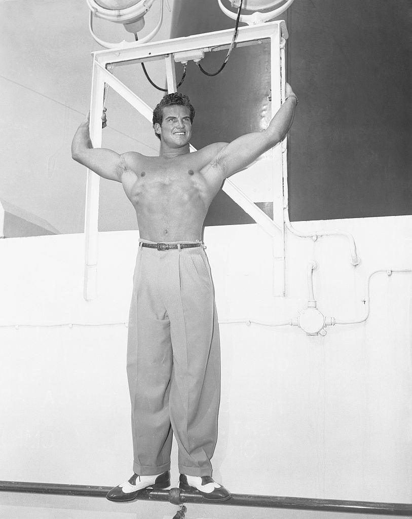 Steve Reeves as Mr. America in Ship's Makeshift Gym, 1947