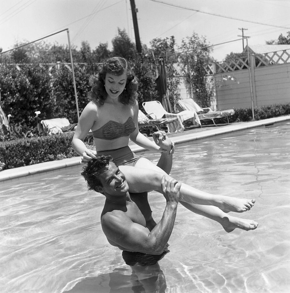 Steve Reeves with his girlfriend, Lillian Lanier, 1952