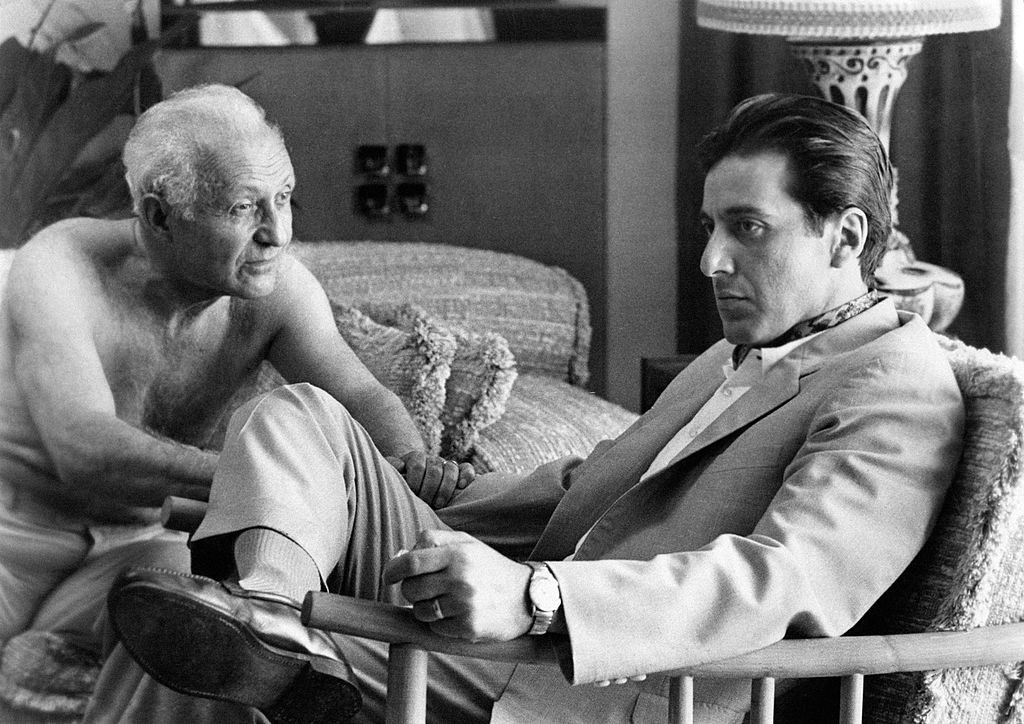 Al Pacino as Michael Corleone with Lee Strasberg in a scene from The Godfather, Part II by Francis Ford Coppola, 1974